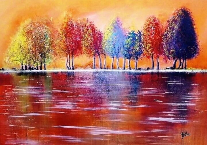 Painting titled "La forêt enchantée" by Giuseppina Vella (Les couleurs de Joséphine), Original Artwork, Acrylic