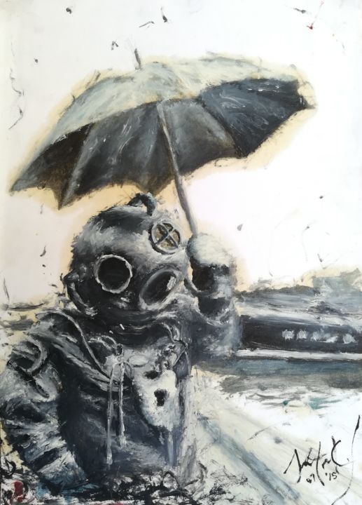 Painting titled "Escafandra" by Sebastián Contrerasf, Original Artwork, Oil
