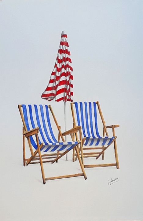 Painting titled "waiting for summer" by Ton Brouwer, Original Artwork, Watercolor