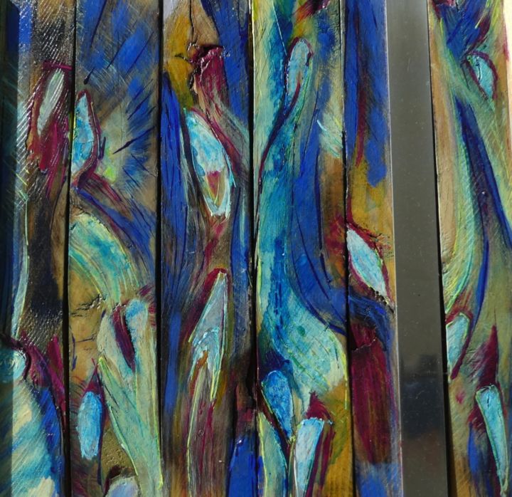 Handwerk mit dem Titel "Colours on wood" von Urs, Original-Kunstwerk