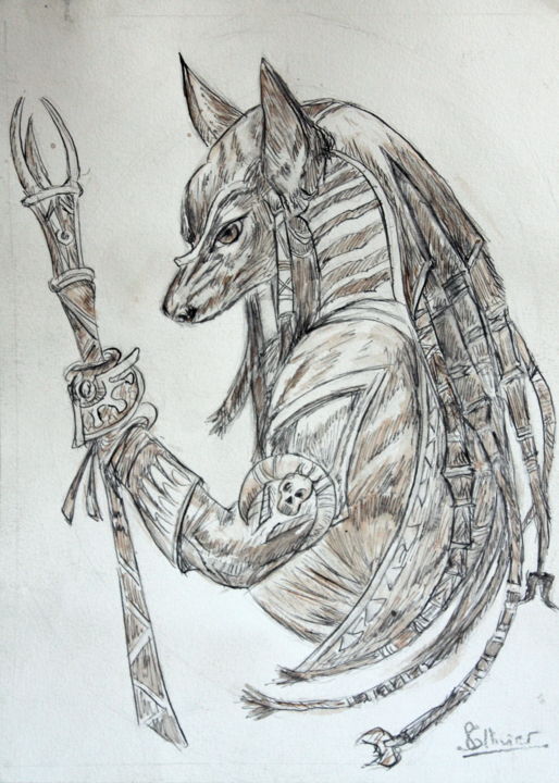 Dessin intitulée "anubis" par Sylvie Ollivier, Œuvre d'art originale, Conté