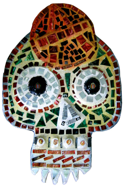 Sculpture Tête de mort en papier mâché : crâne Anarchiste 拼贴, 16.9x11.8 in