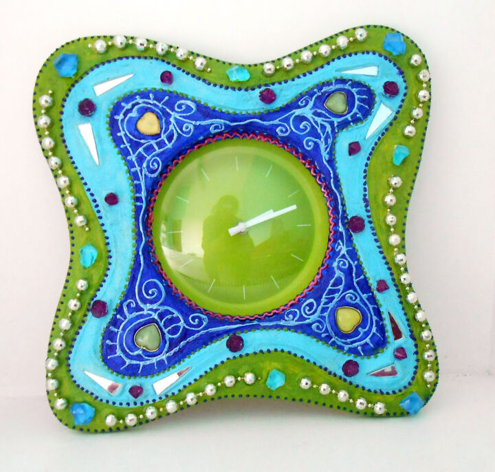 Horloge unique "ondulé vert" 40 X 40 cm Design, 15.8x15.8 in