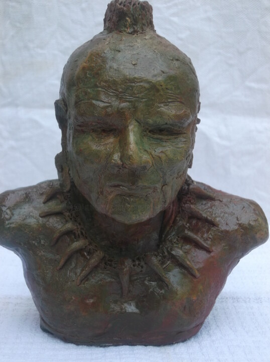 buste indien huron terre cuite 雕塑, 5.9x4.7 in