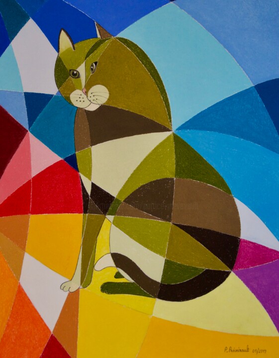 Chatte cubiste 绘画, 25.6x19.7 in