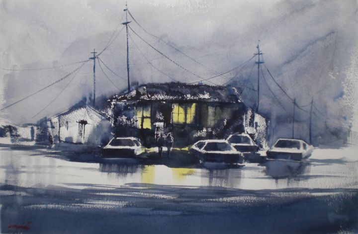 cars in the night 2 绘画, 13.8x20.9 in