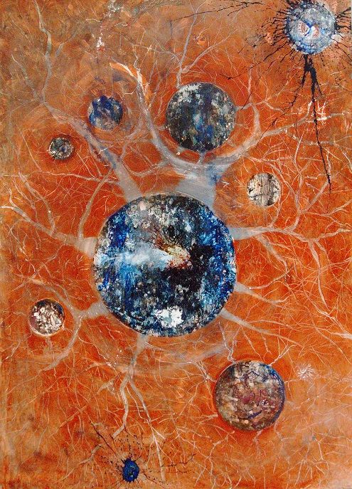 Peinture intitulée "ce-qui-nous-relie-4…" par Chantal Esteban, Œuvre d'art originale, Huile