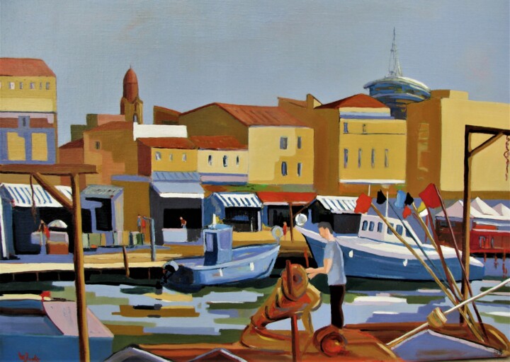 Peinture intitulée "Pêcheur à Palavas" par Jean-Noël Le Junter, Œuvre d'art originale, Huile Monté sur Châssis en bois