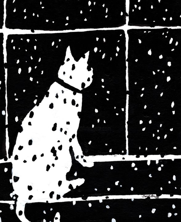 Cat in Window During Snow Storm 1.5 绘画, 9x8 in