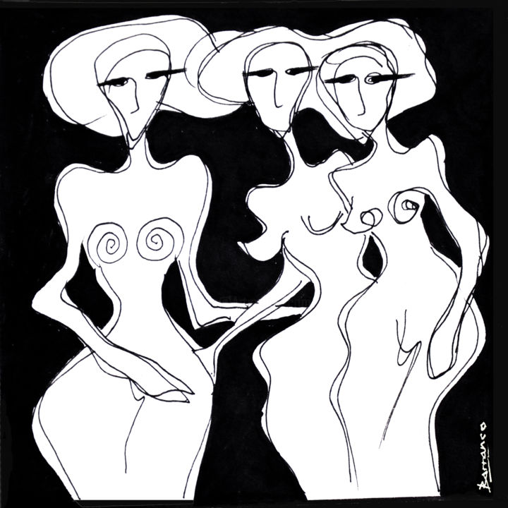 图画 标题为“les-trois-belles.jpg” 由René Barranco, 原创艺术品, 墨