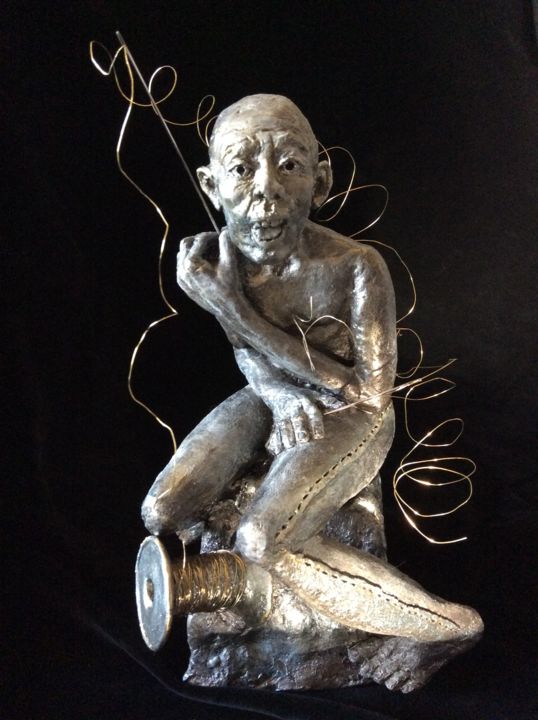 Sculpture intitulée "De fils en aiguilles" par Catherine Lesueur (C.Lesueur), Œuvre d'art originale, Céramique