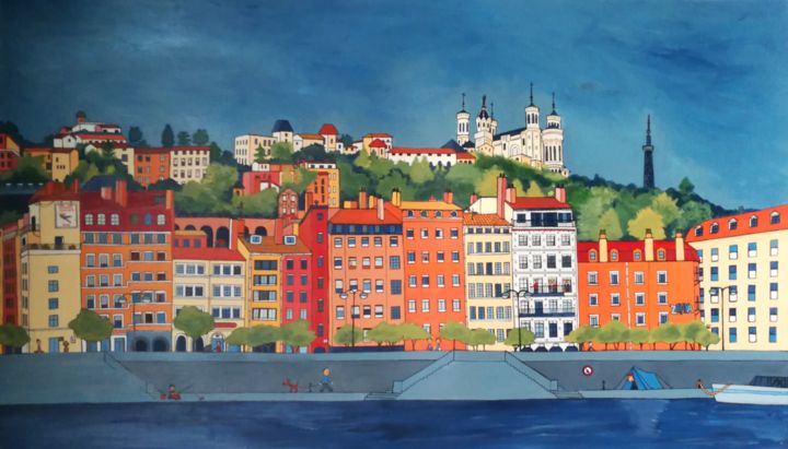 Peinture intitulée "Vue de Lyon Fourviè…" par Ax Creart, Œuvre d'art originale, Acrylique