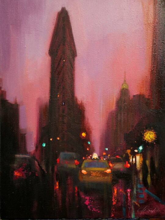 flatiron-building-the-yellow-clock-and-the-twilight.jpg 绘画, 24x18 in