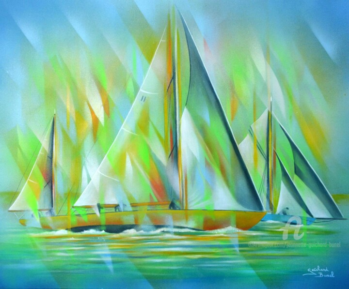 Peinture intitulée "lumière du soir" par Jeannette Guichard-Bunel, Œuvre d'art originale, Huile