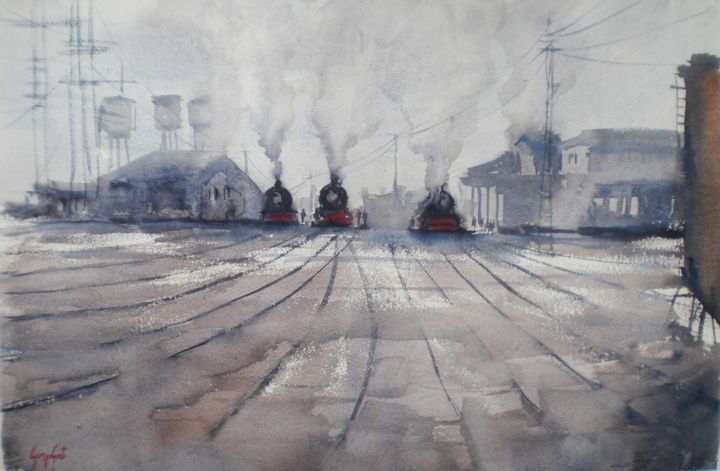 Trains 7 绘画, 13.8x20.9 in
