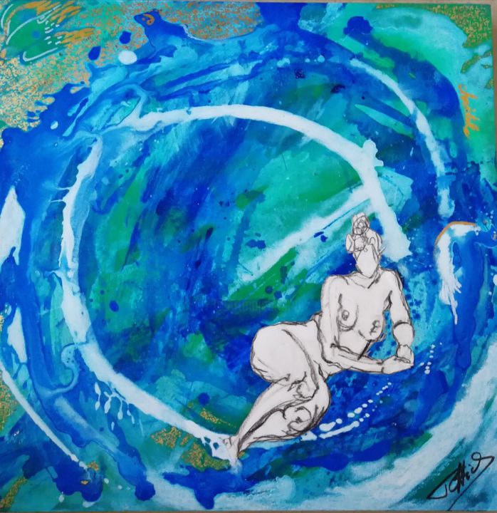 "Dans le tourbillon de la vie" 绘画, 23.6x23.6 in