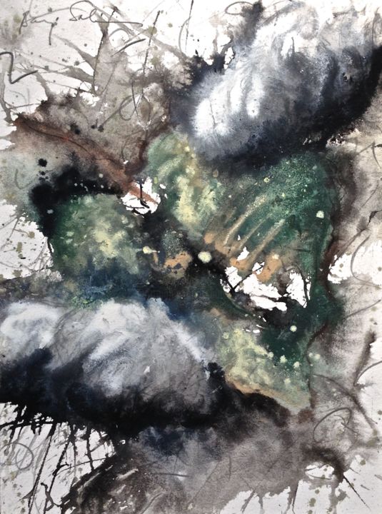 Pintura titulada "Hoja al viento" por Baruj Salinas, Obra de arte original, Gouache