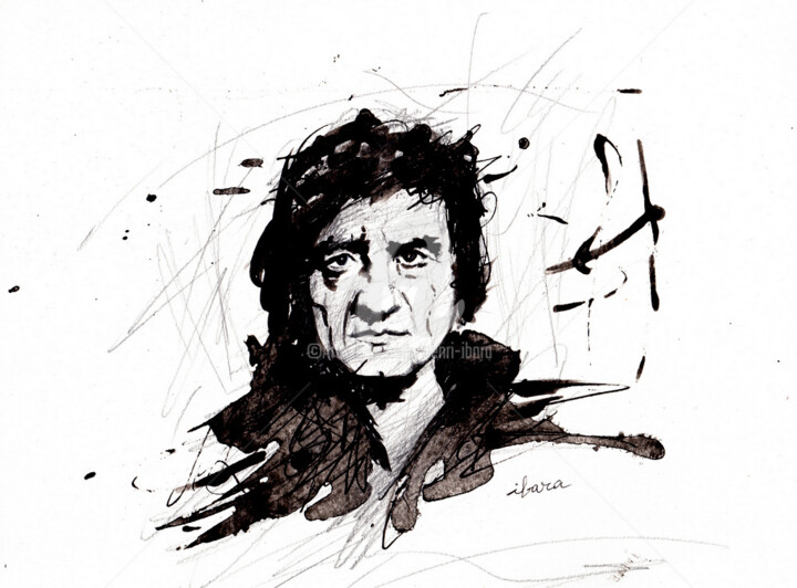 Portrait de Johnny Cash 图画, 8.3x9.8 in