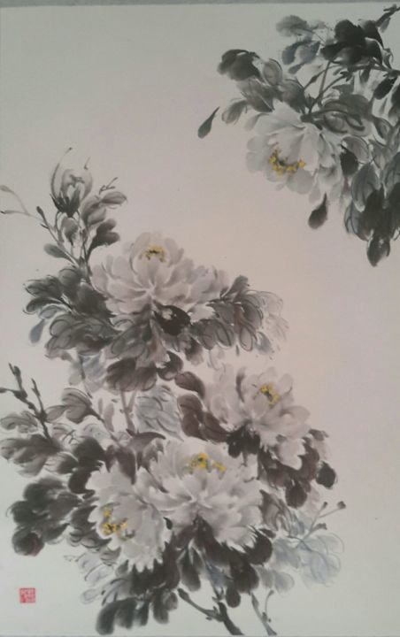墨牡丹 绘画, 70.9x23.6 in