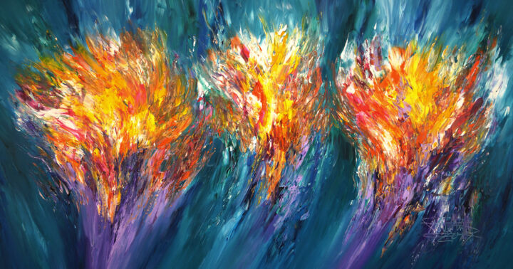 Painting titled "Turquoise Abstracti…" by Peter Nottrott, Original Artwork, Acrylic