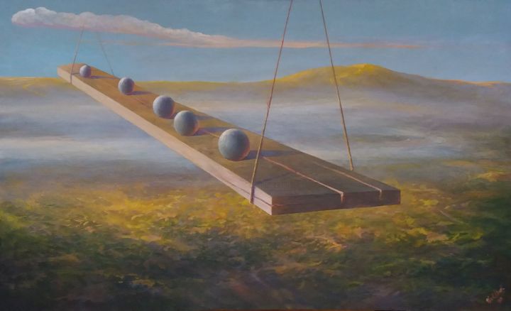 Painting titled "Качеля" by Vasil Tsikaliuk, Original Artwork