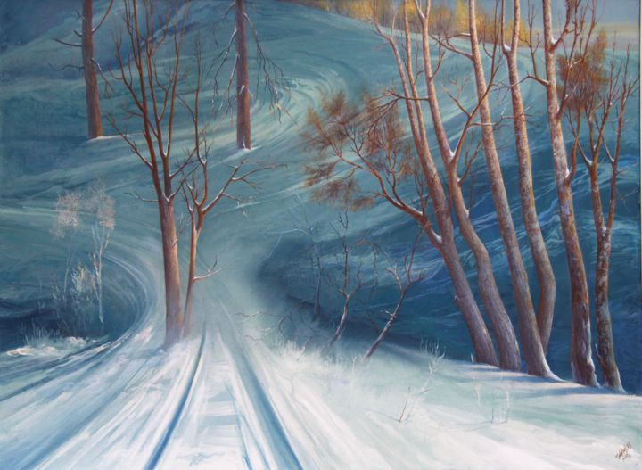 Painting titled "Дорога в лісі" by Vasil Tsikaliuk, Original Artwork