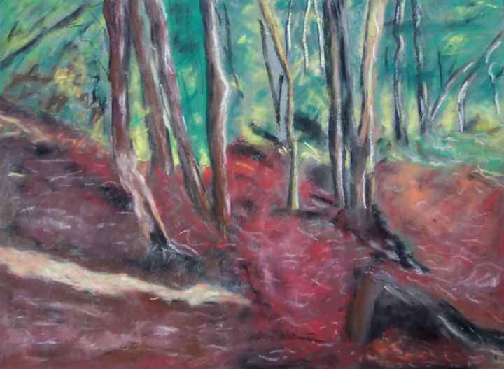 Ζωγραφική με τίτλο "Sous bois automnal…" από Pascale Coutoux, Αυθεντικά έργα τέχνης, Παστέλ
