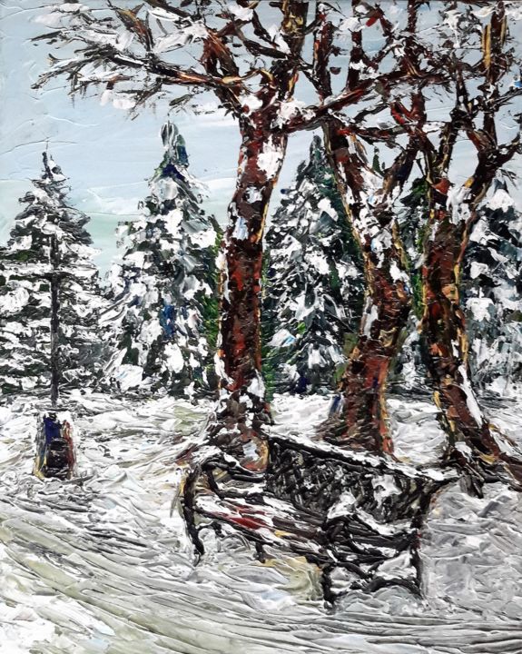Pintura titulada "BANC SOUS LA NEIGE…" por Nicodi, Obra de arte original, Acrílico