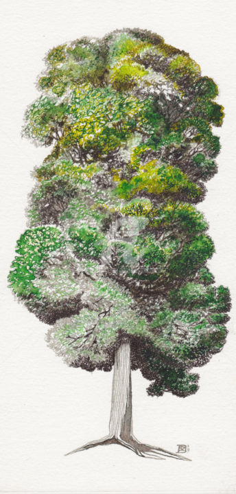 Arbre au jardin d'Alice Drawing, 7.9x4.3 in