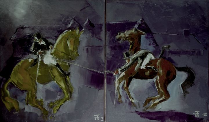 Ils-tirent-Diptyque 绘画, 21.7x36.2 in