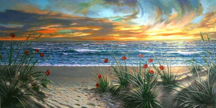 Painting titled "Path to the sea" by Borsaino Sainovic, Original Artwork, Oil