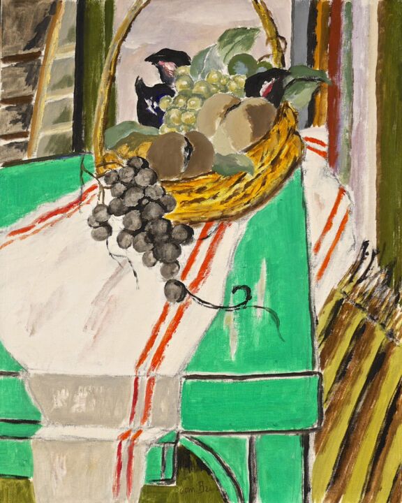 Peinture intitulée "Corbeille sur table…" par Dominique Bertrand, Œuvre d'art originale, Huile