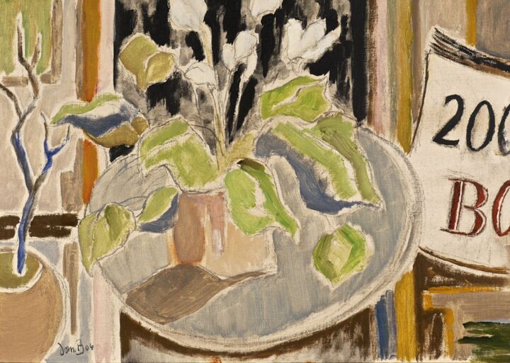 Peinture intitulée "Cyclamen blanc" par Dominique Bertrand, Œuvre d'art originale, Huile
