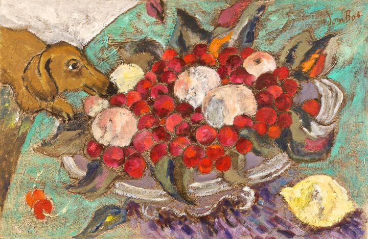 Peinture intitulée "Cathie aux cerises" par Dominique Bertrand, Œuvre d'art originale, Huile