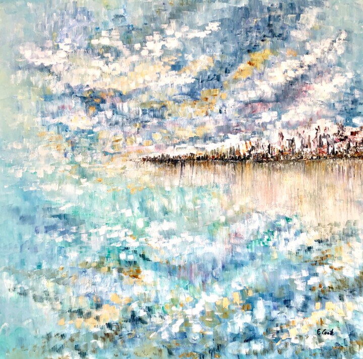Peinture intitulée "Echoes of Blue" par Elisa Cook Benbassat Bassat, Œuvre d'art originale, Huile