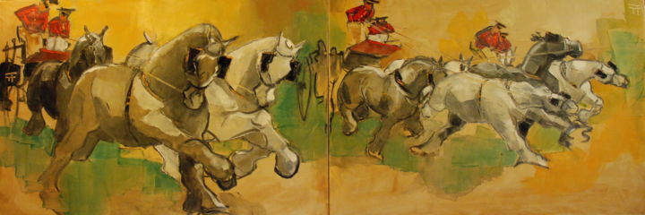 Reprise des attelages des haras 绘画, 35x102.4 in