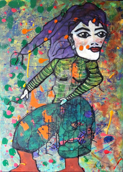 La demoiselle en jupe-culotte 绘画, 27.6x19.7 in