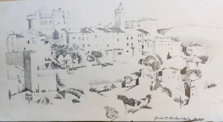 图画 标题为“GORDES 1959” 由Michel Moskovtchenko, 原创艺术品