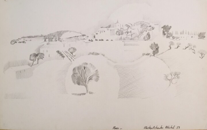 图画 标题为“VILLAGE DE MURS 1959” 由Michel Moskovtchenko, 原创艺术品