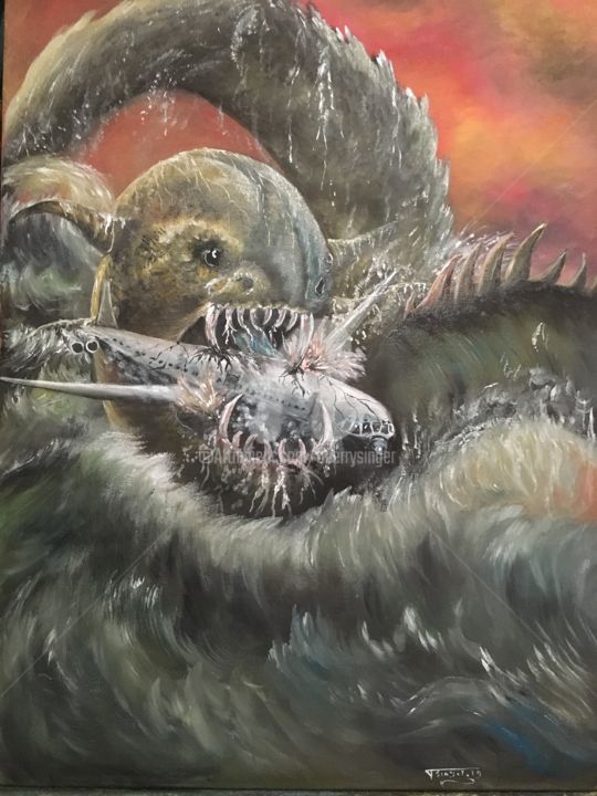 leviathan-de-thierry-singer. 绘画, 27.6x19.7 in