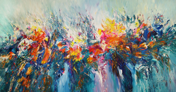 Painting titled "Turquoise Abstracti…" by Peter Nottrott, Original Artwork, Acrylic