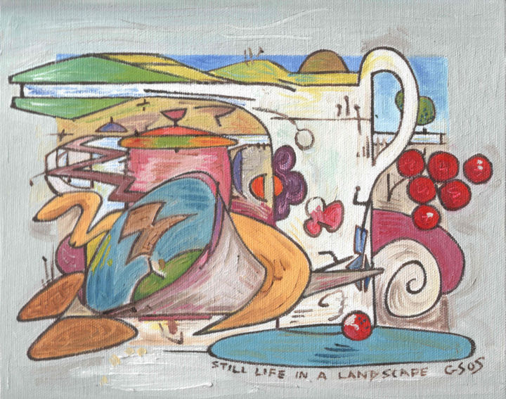 Painting titled "Still Life In A Lan…" by Gerald Shepherd F.F.P.S., Original Artwork, Oil