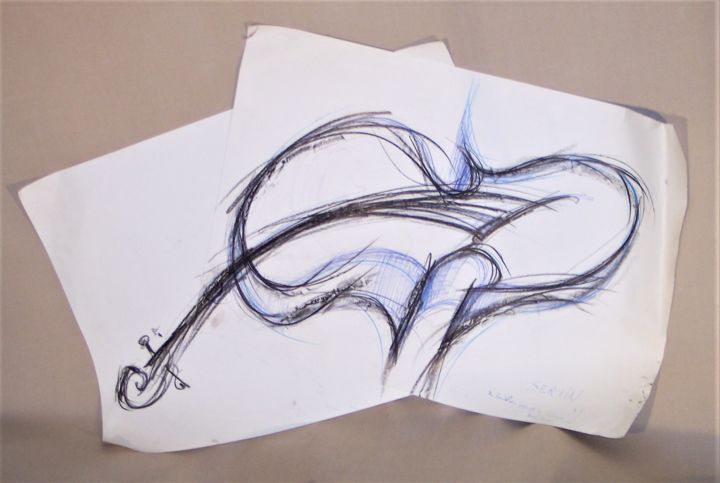 Dessin intitulée "Violon revisité n° 2" par Servin, Œuvre d'art originale, Crayon