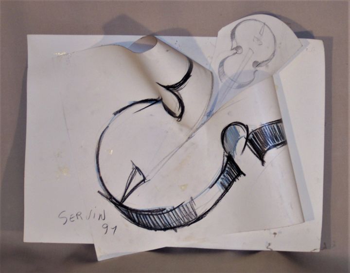 Dessin intitulée "Violon cannibale n°…" par Servin, Œuvre d'art originale, Crayon