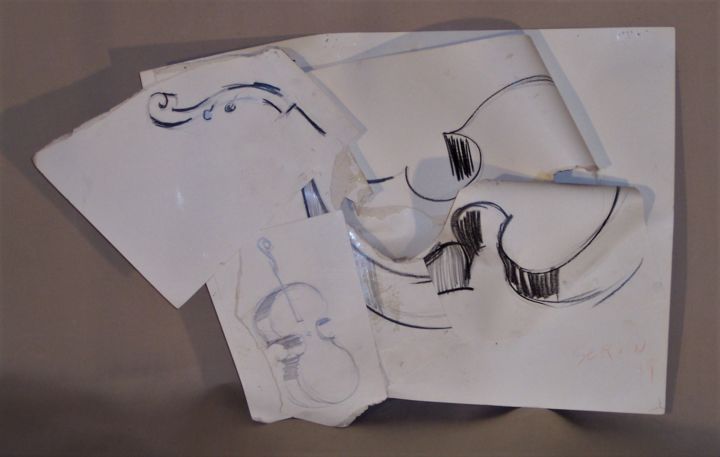 Dessin intitulée "Violon en relief" par Servin, Œuvre d'art originale, Crayon