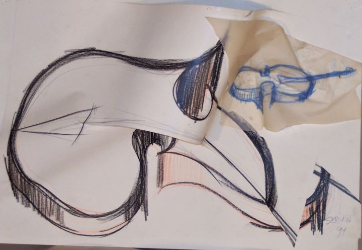 Dessin intitulée "Violon revisité n° 3" par Servin, Œuvre d'art originale, Crayon