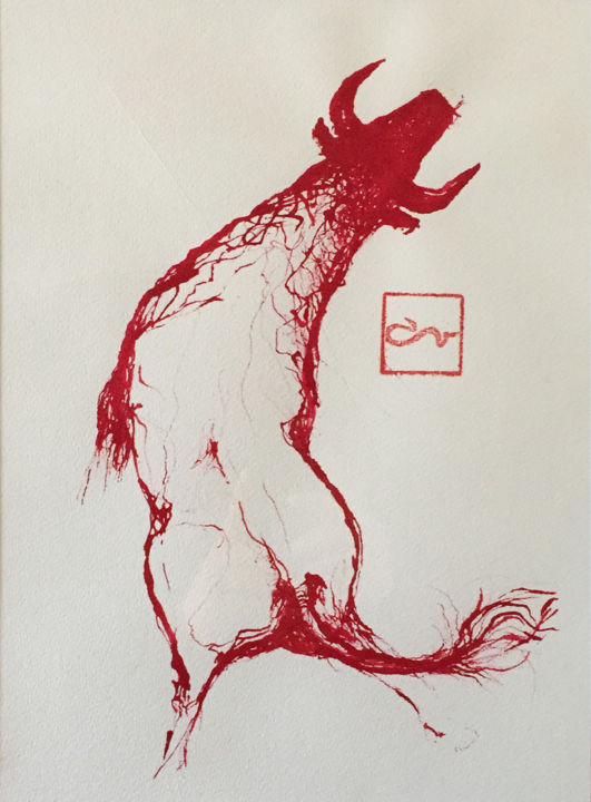 图画 标题为“toros-in-the-moove-…” 由Guy Fouré, 原创艺术品, 墨