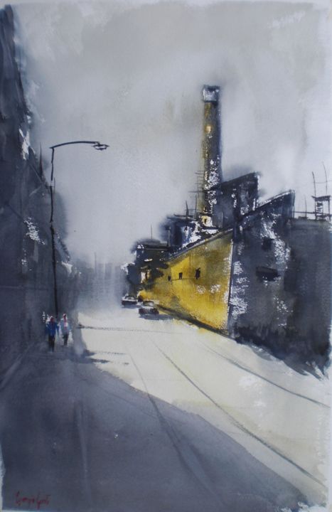 industrial landscape 绘画, 20.9x13.8 in