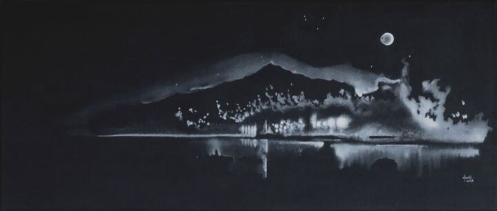 Peinture intitulée "Nuit blanche - encr…" par Clau Redier-Clément, Œuvre d'art originale, Acrylique