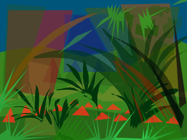 Digital Arts titled "Tulips In A Wood" by Gerald Shepherd F.F.P.S., Original Artwork, Digital Painting